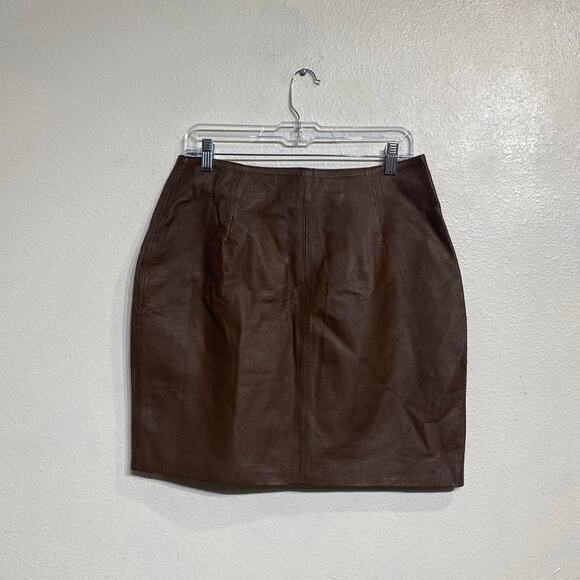 Newport News Brown Leather Vintage Mini Skirt Sz 14 - Picture 8 of 10